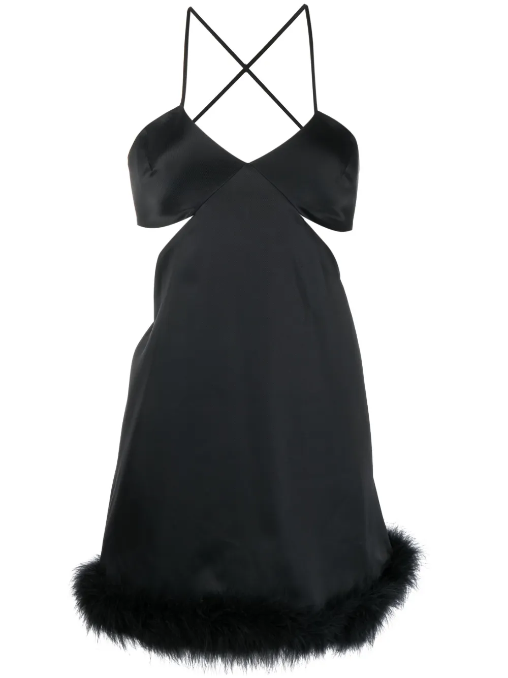 Amen Cut-out Feather-trim Minidress In Black