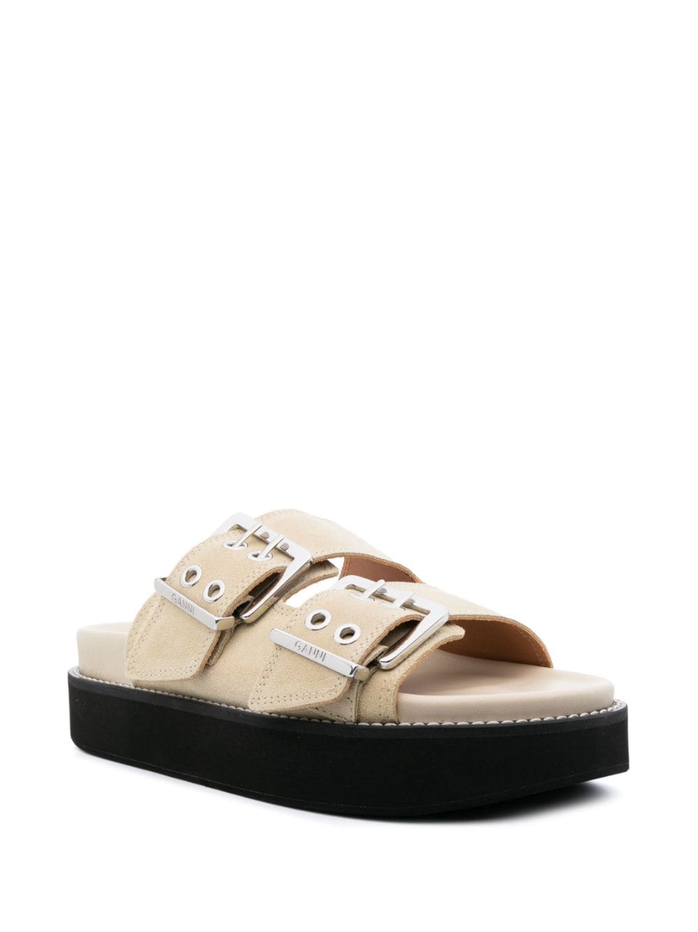 Shop Ganni Buckle-fastening Flatform Sandals In Neutrals