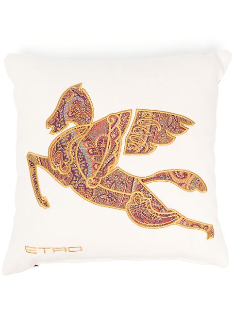 ETRO HOME Pegaso-embroidered linen cushion