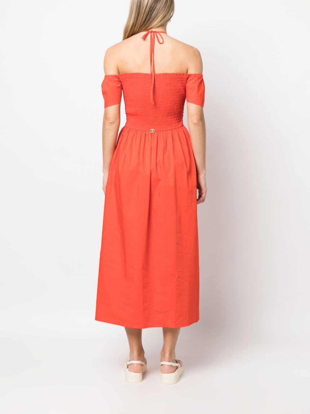 Shop Twinset Off-shoulder Halterneck Dress In Orange