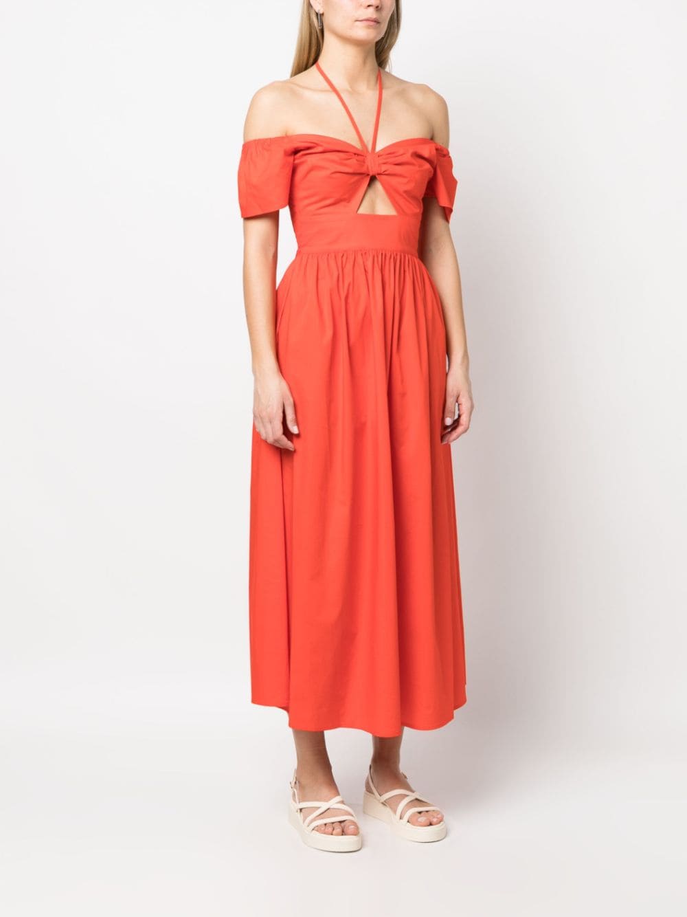 Shop Twinset Off-shoulder Halterneck Dress In Orange