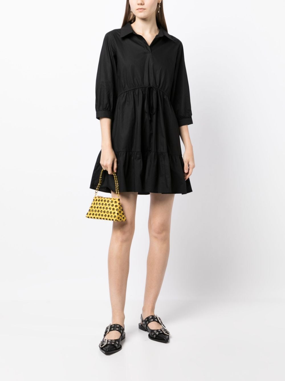 Shop Tout A Coup Tiered Cotton Shirt Dress In Schwarz