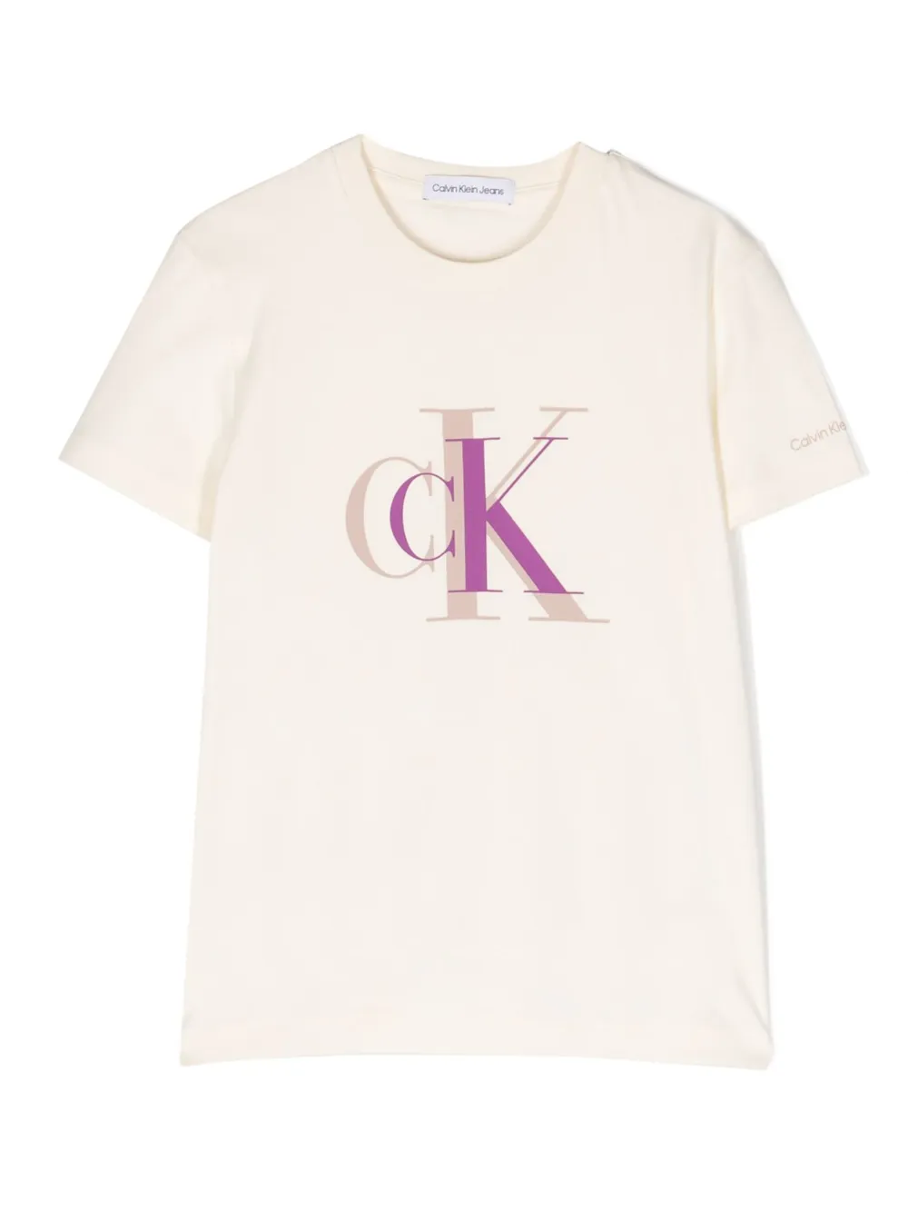 Calvin Klein Kids logo-print detail T-shirt - Neutrals