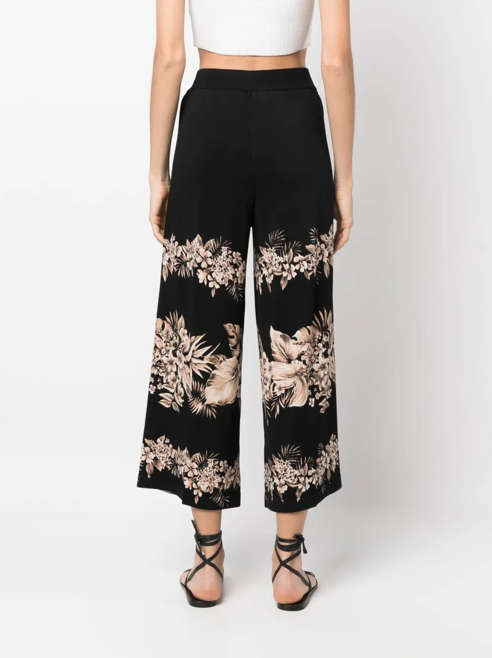 floral-motif cropped knitted trousers