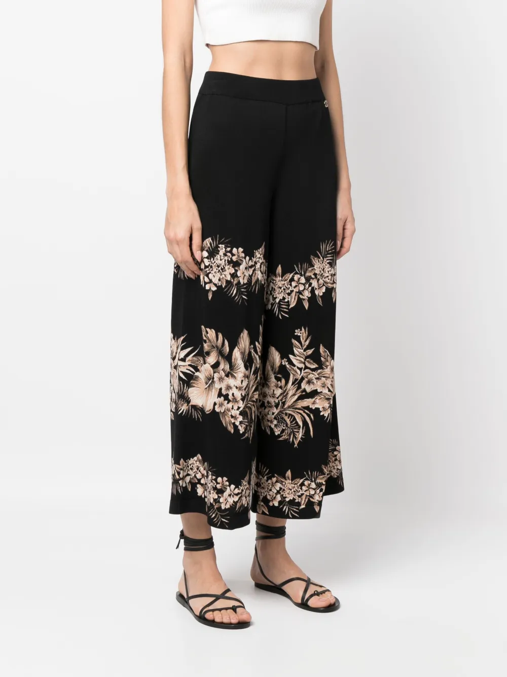 floral-motif cropped knitted trousers