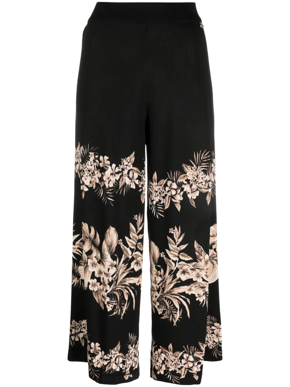 Twinset Floral-motif Cropped Knitted Trousers In Schwarz