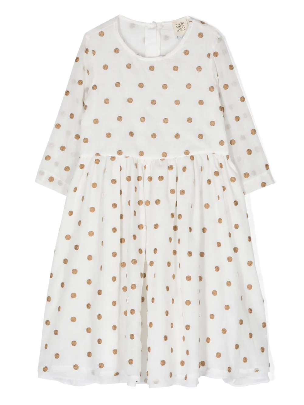Caffe' D'orzo Kids' Polka-dot Ruched-detail Dress In White