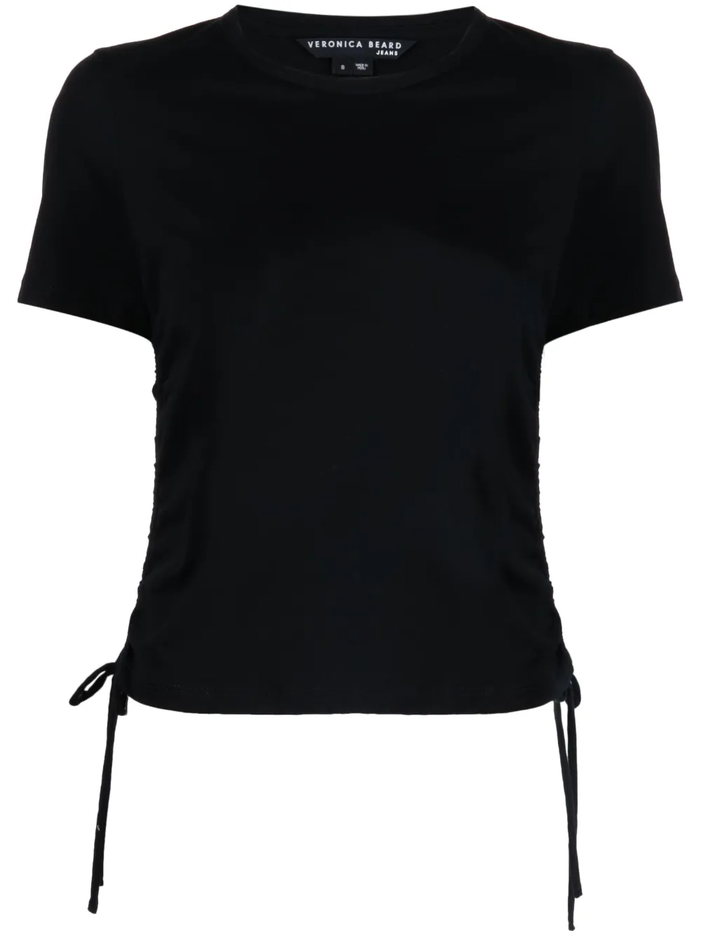 Veronica Beard Tazi Ruched Side Cotton T-shirt In Schwarz