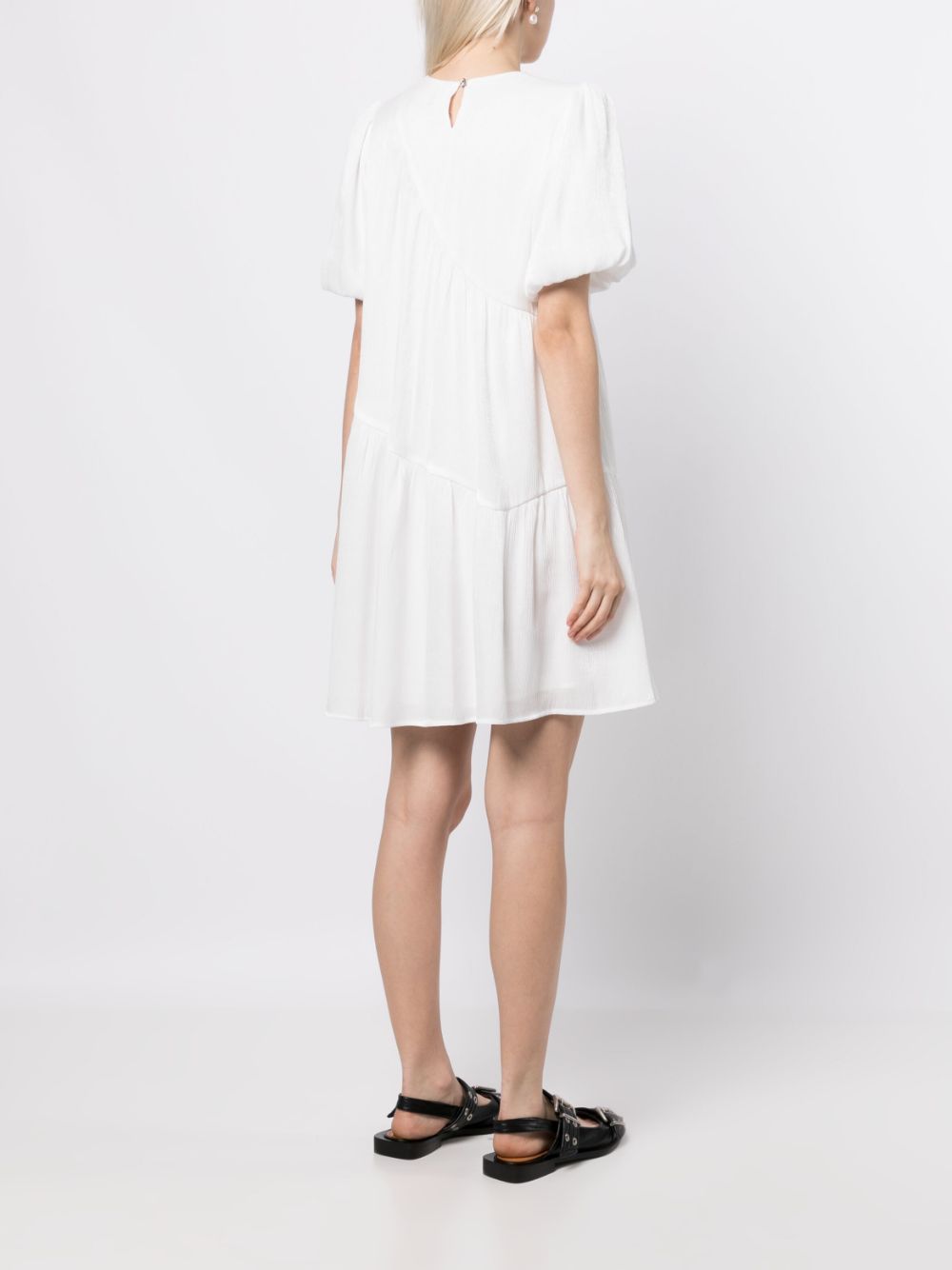 Shop Tout A Coup Puff-sleeve Tiered Minidress In White