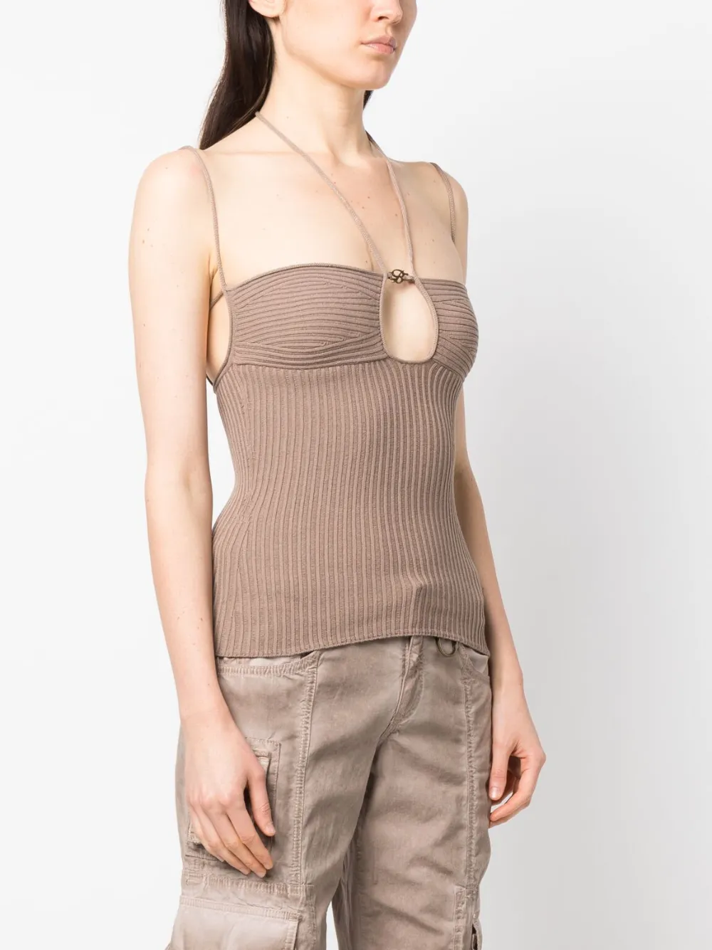 Blumarine Halterneck Knitted Top In Brown