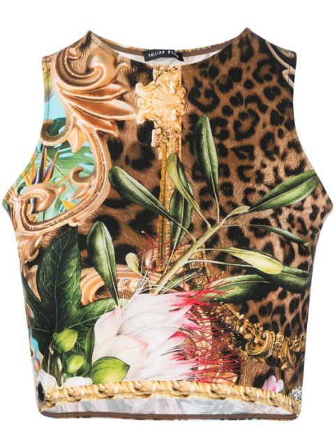 Philipp Plein Baroque Flowers cropped top Women