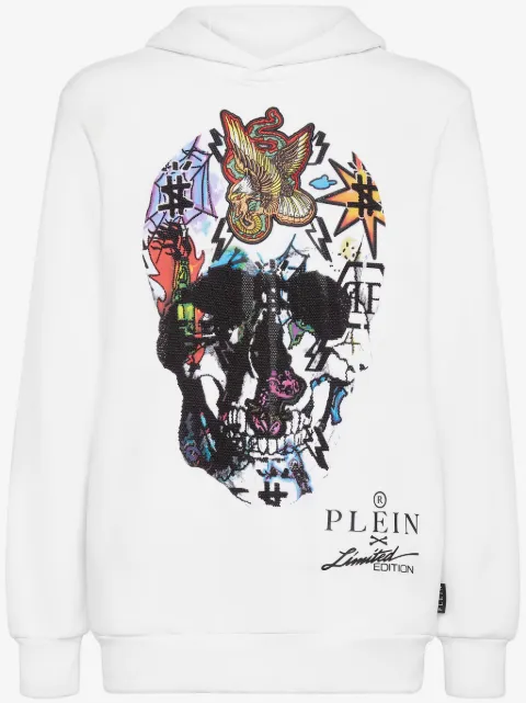 Philipp Plein skull-print crystal-embellished hoodie