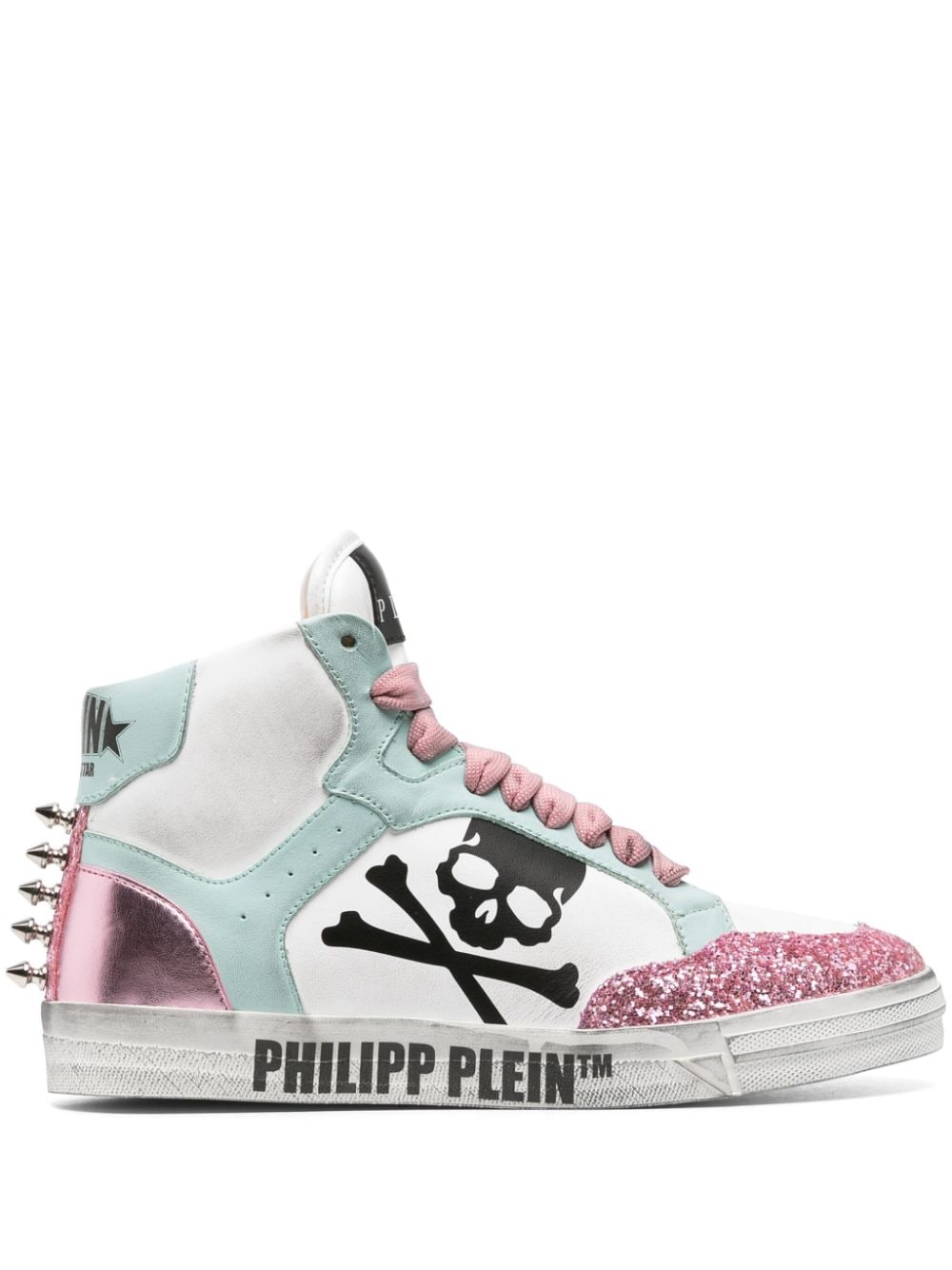 Philipp Plein Glitter Retrokickz Tm Leather Sneakers In White