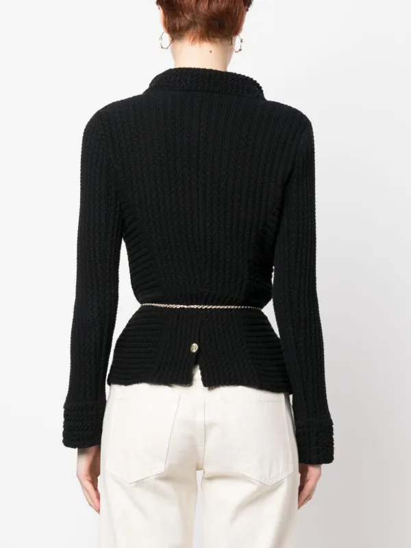 CHANEL Pre-Owned 2010 V-neck Belted Cardigan | Blue | FARFETCH