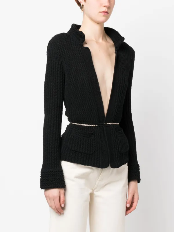 CHANEL Pre-Owned 2010 V-neck Belted Cardigan | Blue | FARFETCH