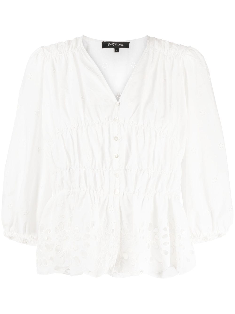 Tout A Coup Broderie Anglaise Cotton Top In Weiss