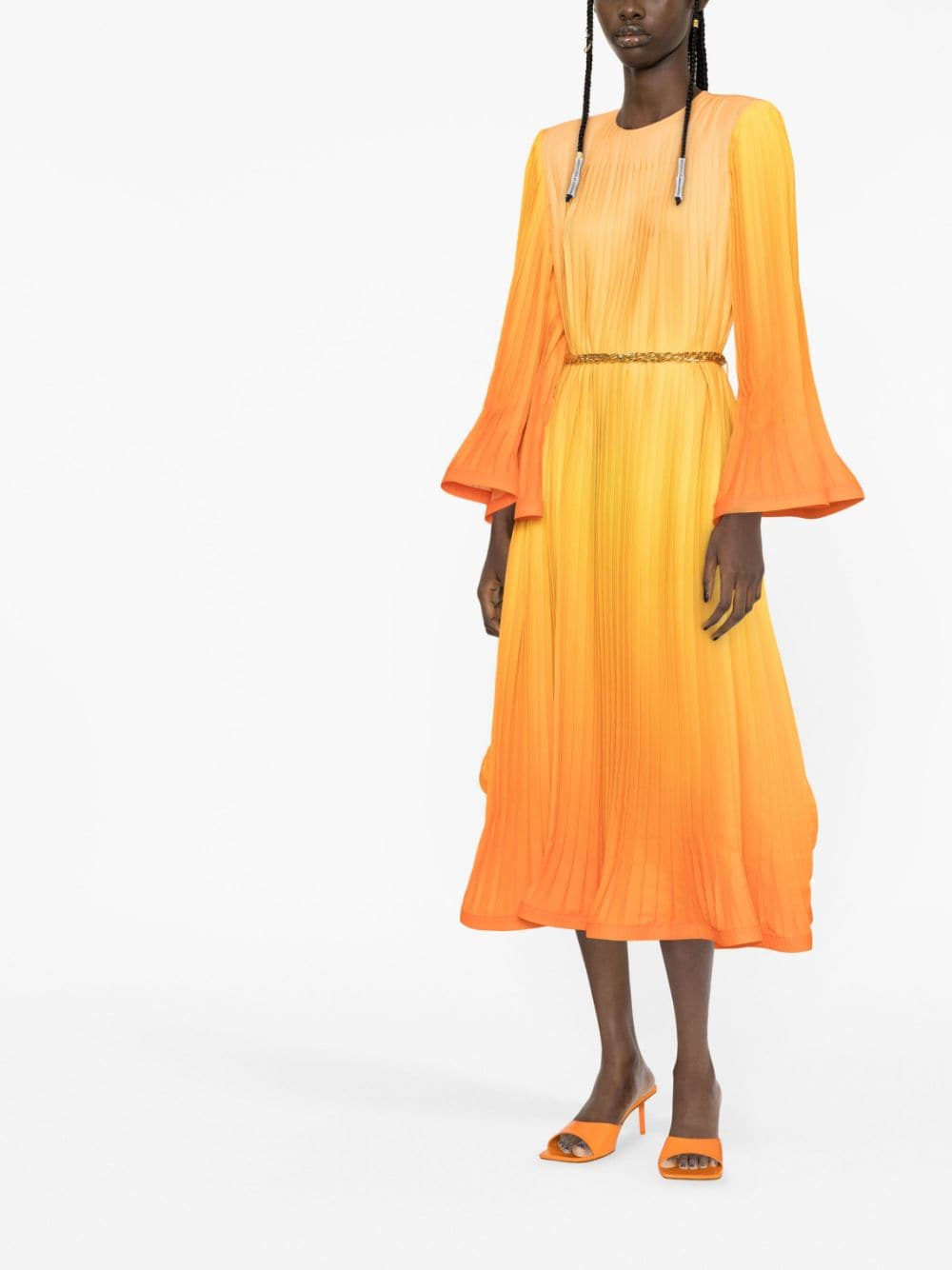 Shop Rowen Rose Gradient-effect Pleated Midi Dress In Orange