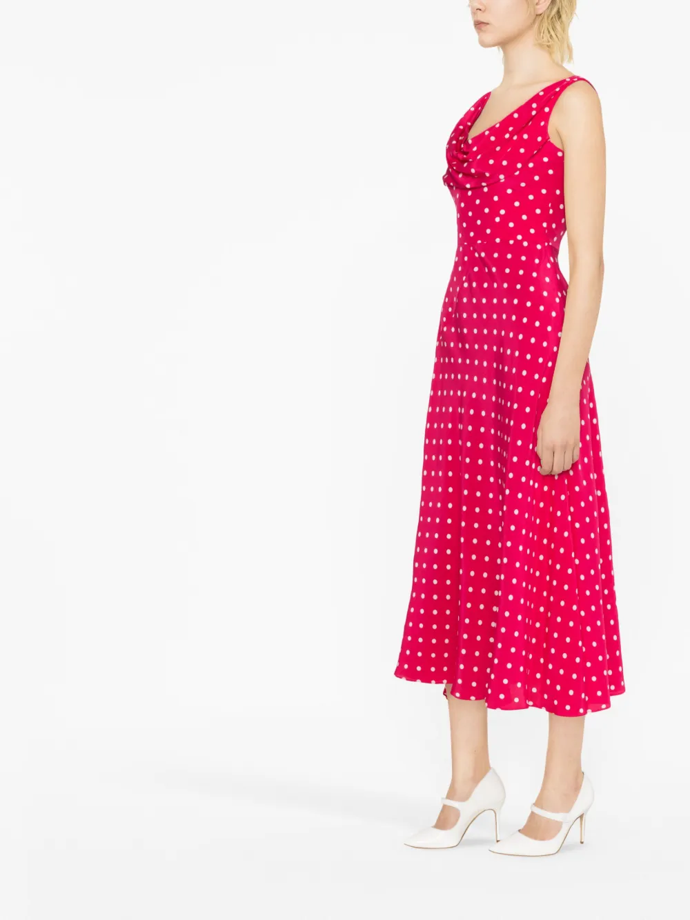 Shop Alessandra Rich Polka Dot-print Draped Dress In Rosa