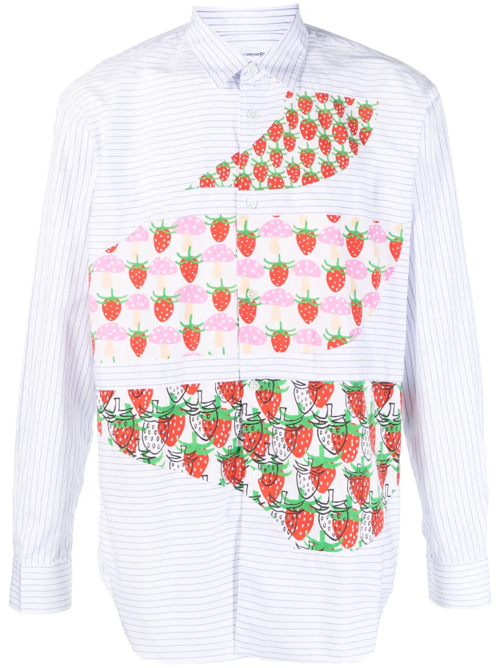 COMME DES GARÇONS SHIRT FRUIT-PRINT PANELS STRIPED SHIRT