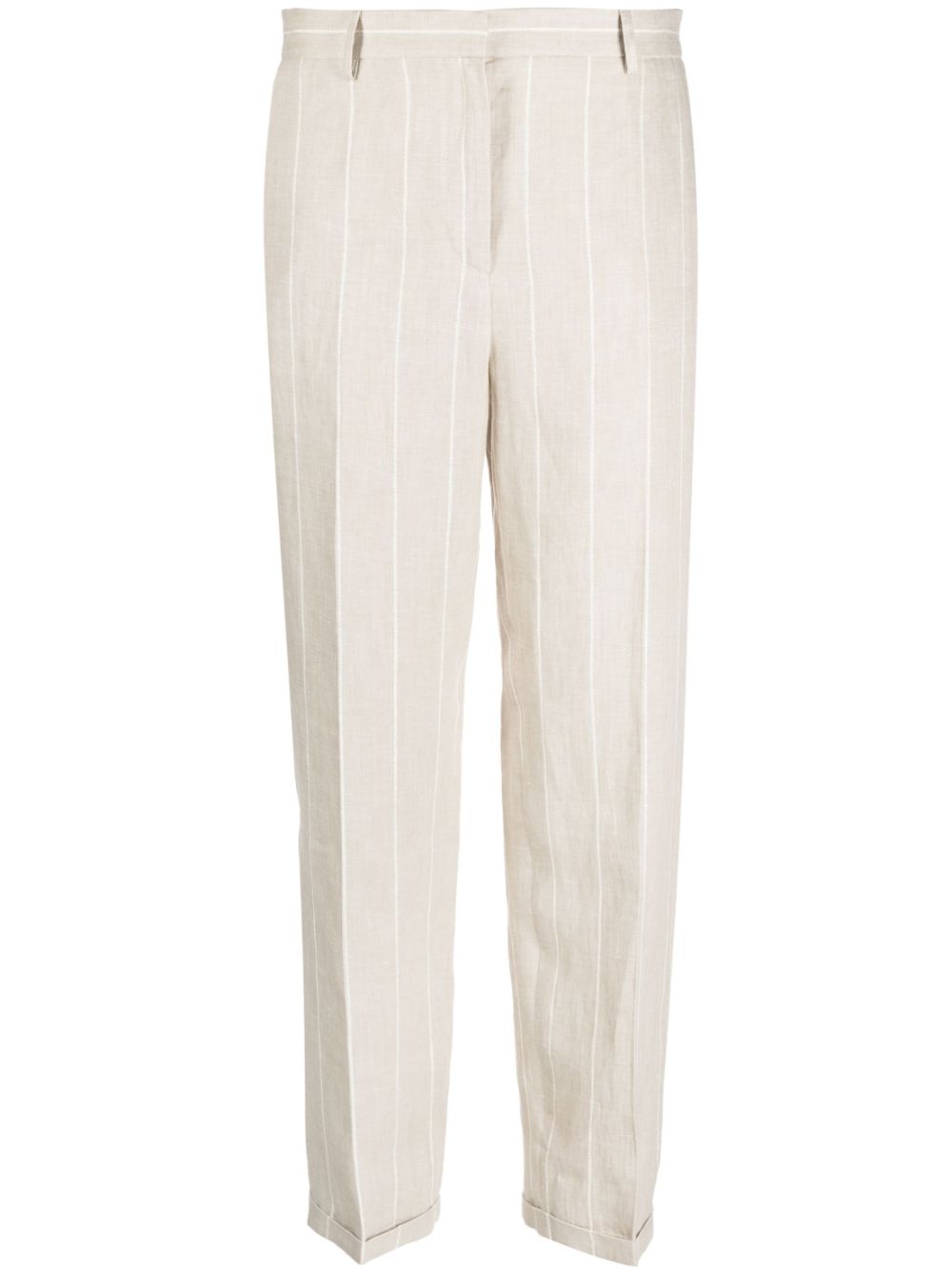 striped straight-leg linen trousers