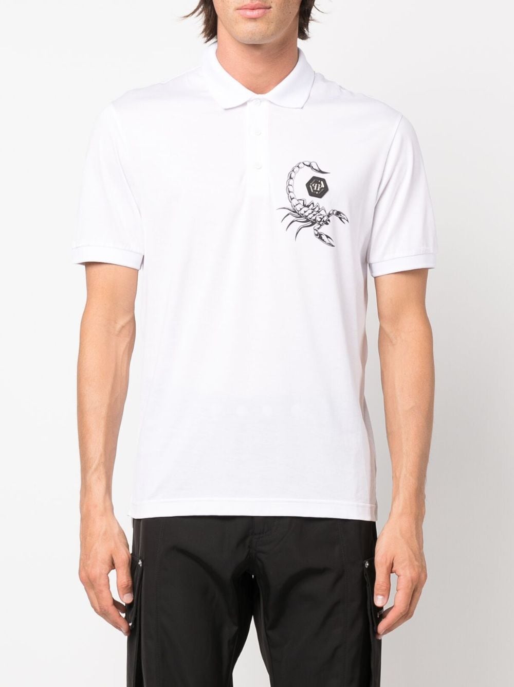 Shop Philipp Plein Scorpion-print Polo Shirt In White