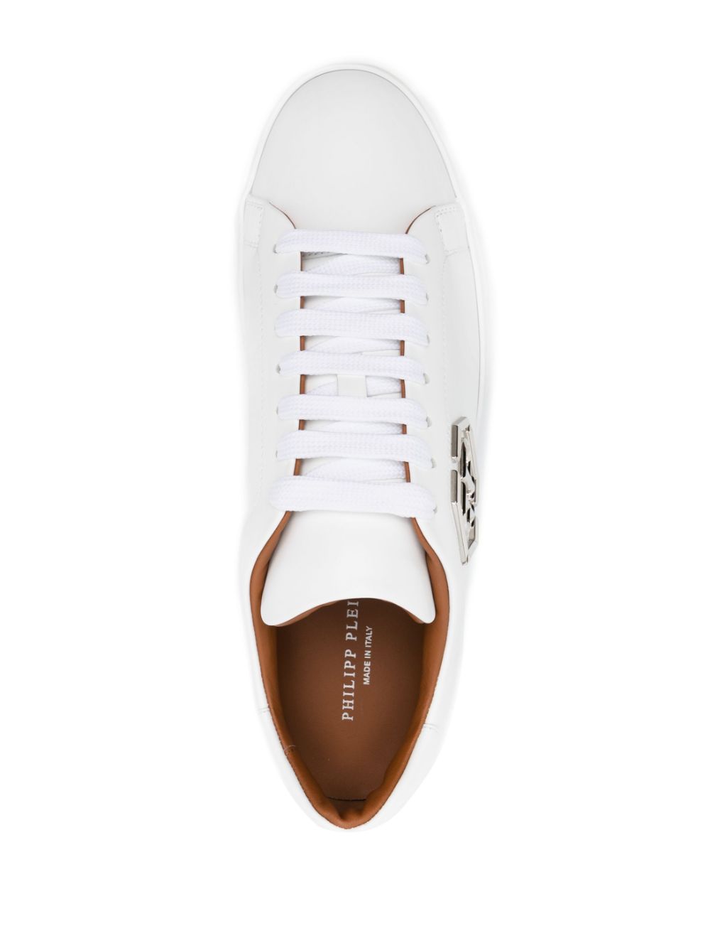 Shop Philipp Plein Logo-plaque Leather Sneakers In White