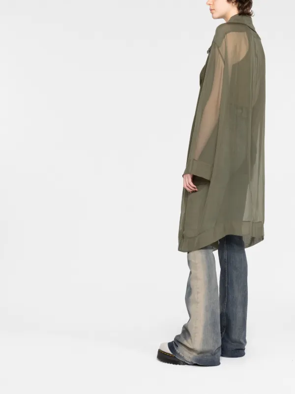 Rick Owens Sheer Silk Trench Coat | Green | FARFETCH
