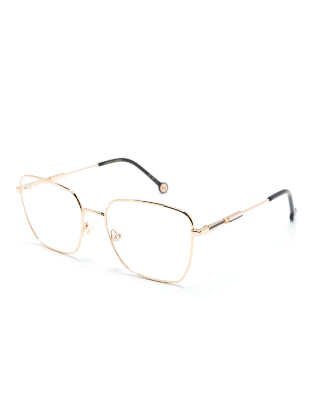 Shop Carolina Herrera Engraved-logo Square-frame Glasses In Gold