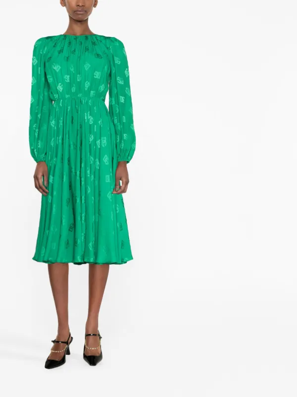 Dolce & Gabbana logo-print Flared Silk Midi Dress | Green | FARFETCH BN Dolce & Gabbana logo-print Flared Silk Midi Dress | Green | FARFETCH BN