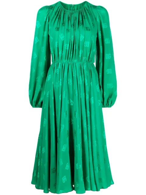Dolce & Gabbana logo-print flared silk midi dress
