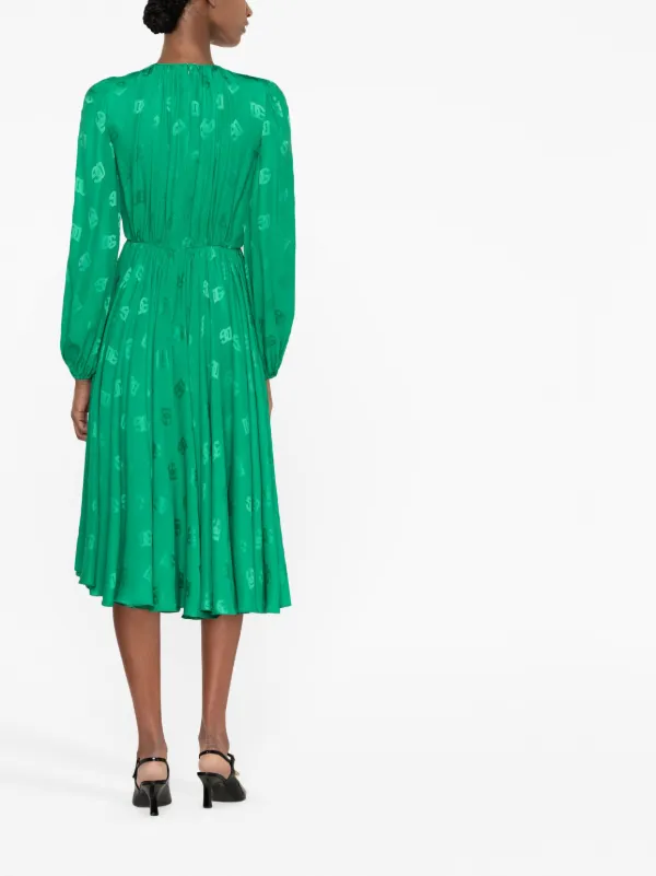 関税送料込Dolce & Gabbana Flared Dress Dolce & Gabbana logo-print Flared Silk Midi Dress | Green