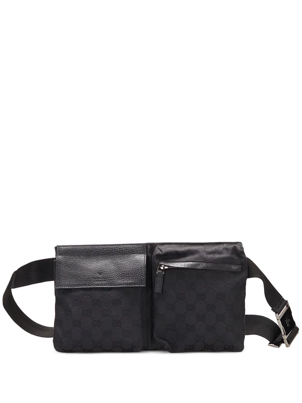 Pre-owned Gucci Gg Canvas Double Belt Bag In Black