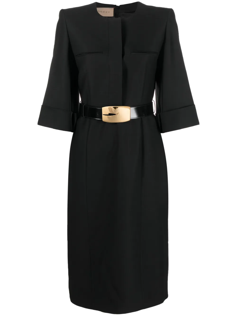 Gucci Beltedwaist Fitted Midi Dress In Black ModeSens