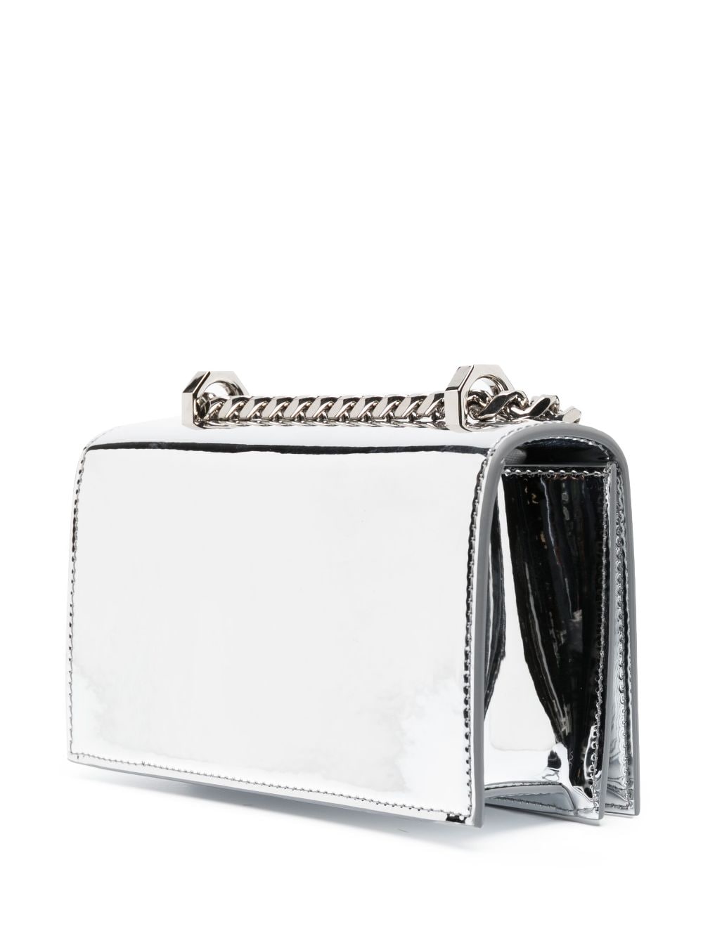 Shop Alexander Mcqueen Mini Jewelled Satchel Bag In Silver