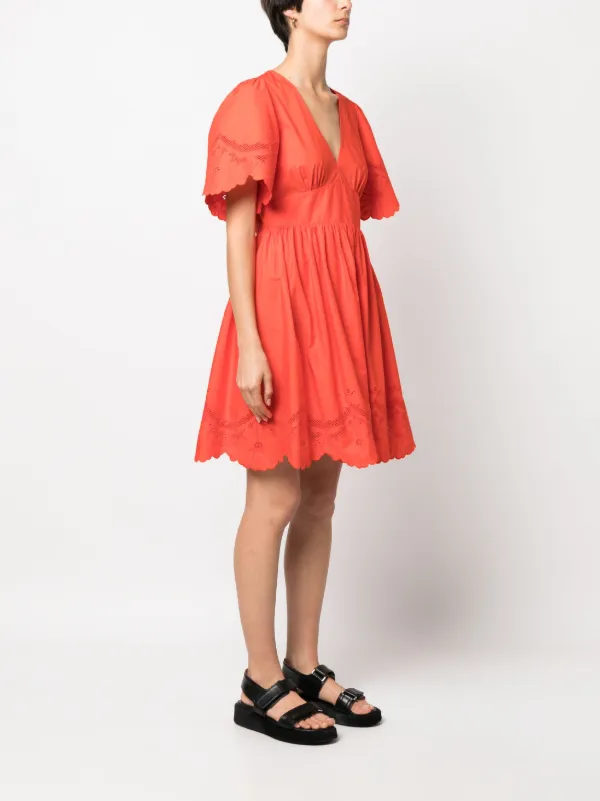 short sleeve broderie dress GISELLE Women's Short Dress Linen Broderie White | Women's Luxury Dress