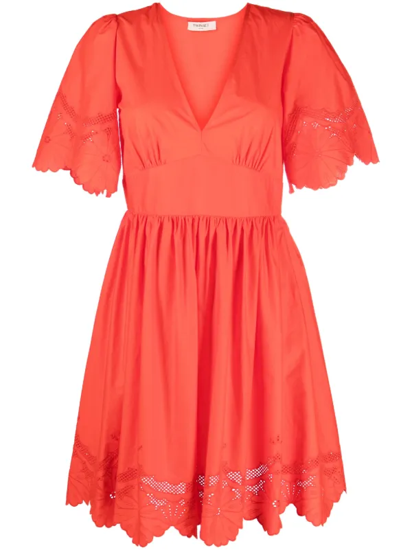 Twinset Broderie-anglaise Short-sleeve Mini Dress - Orange