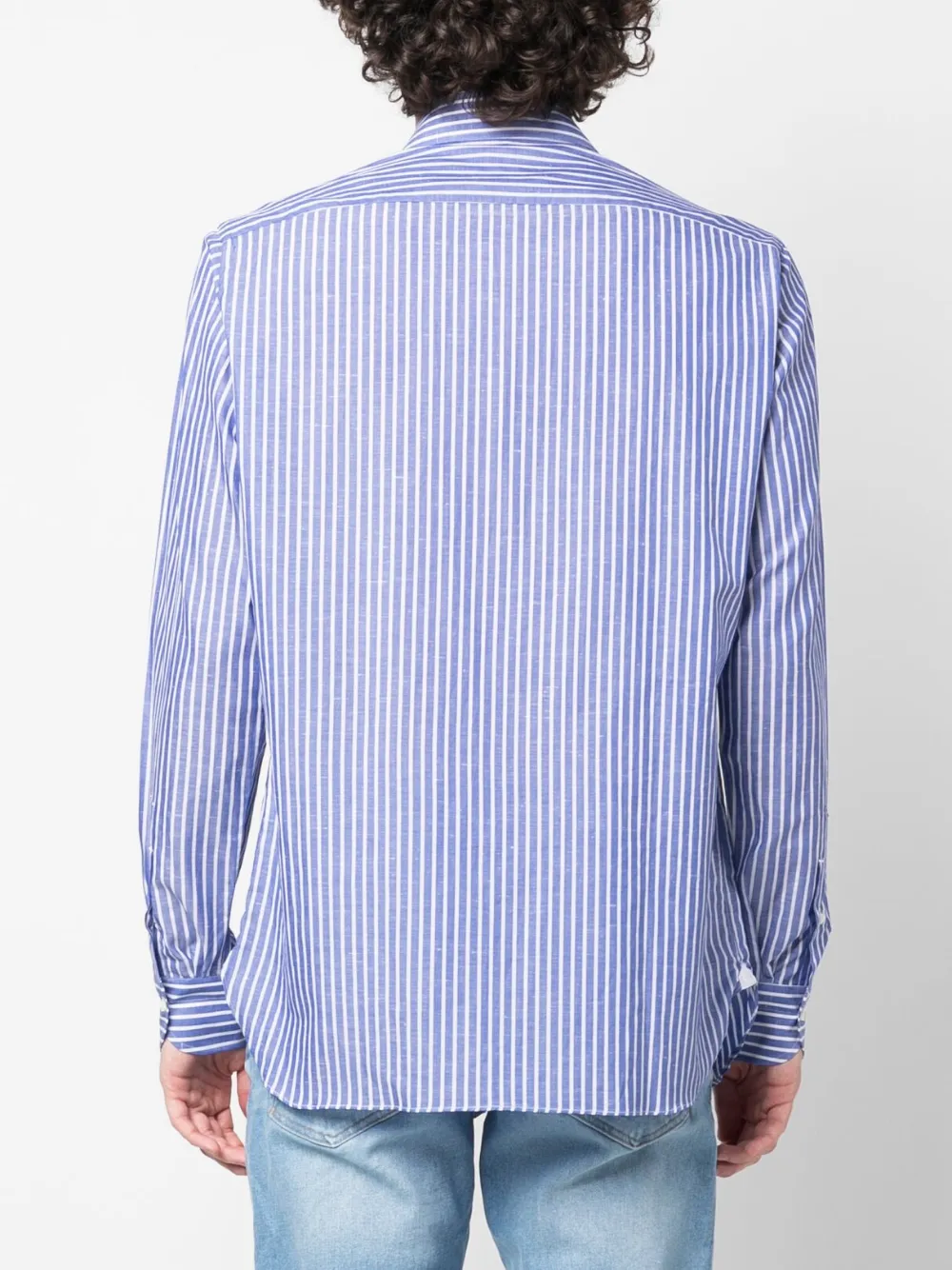 BORRELLI STRIPE-PRINT COTTON-LINEN SHIRT