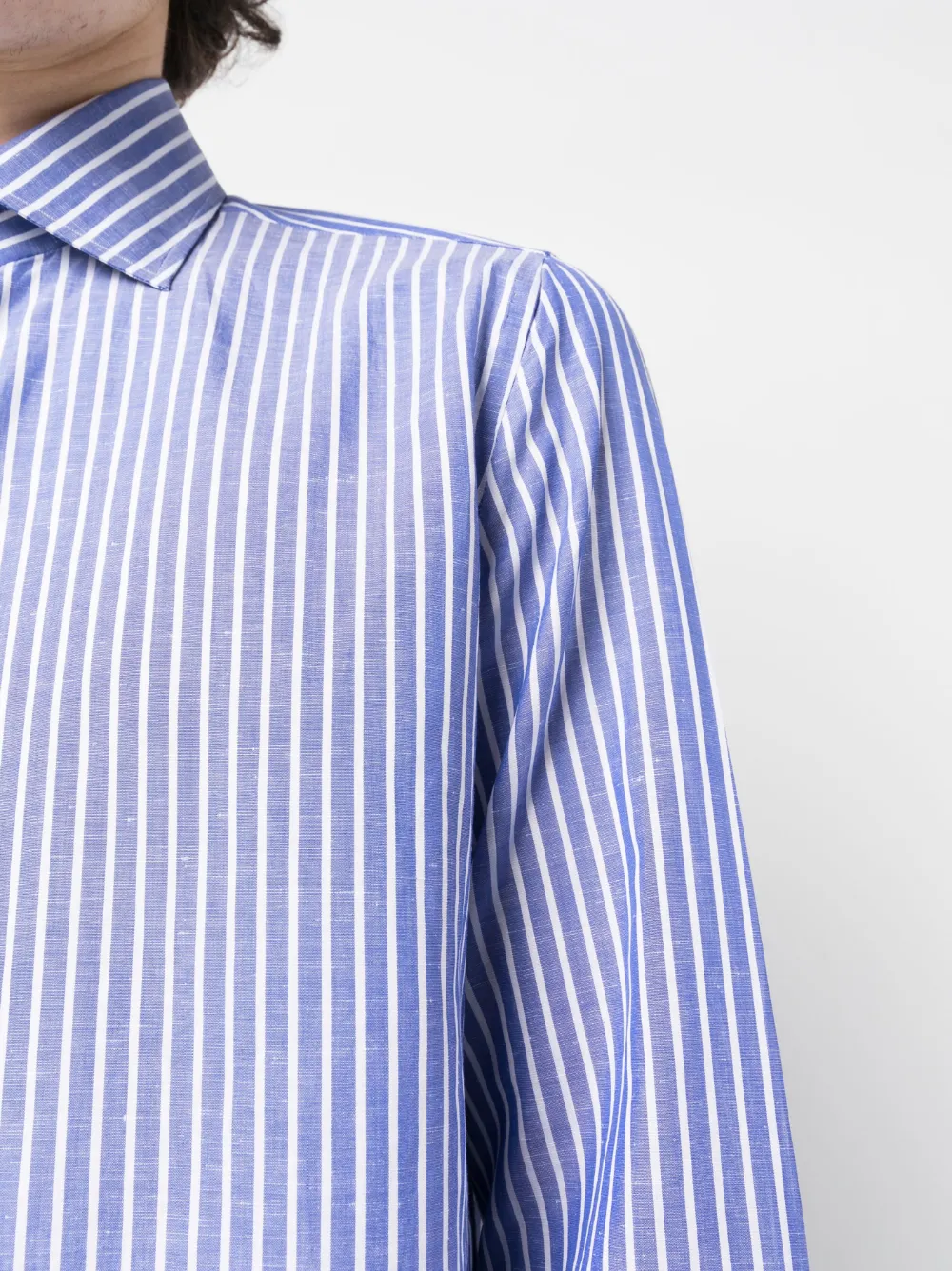 BORRELLI STRIPE-PRINT COTTON-LINEN SHIRT
