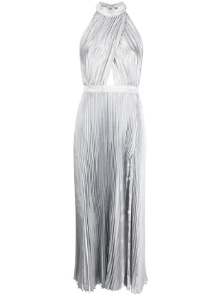 Lipsy metallic pleated shop halterneck maxi dress