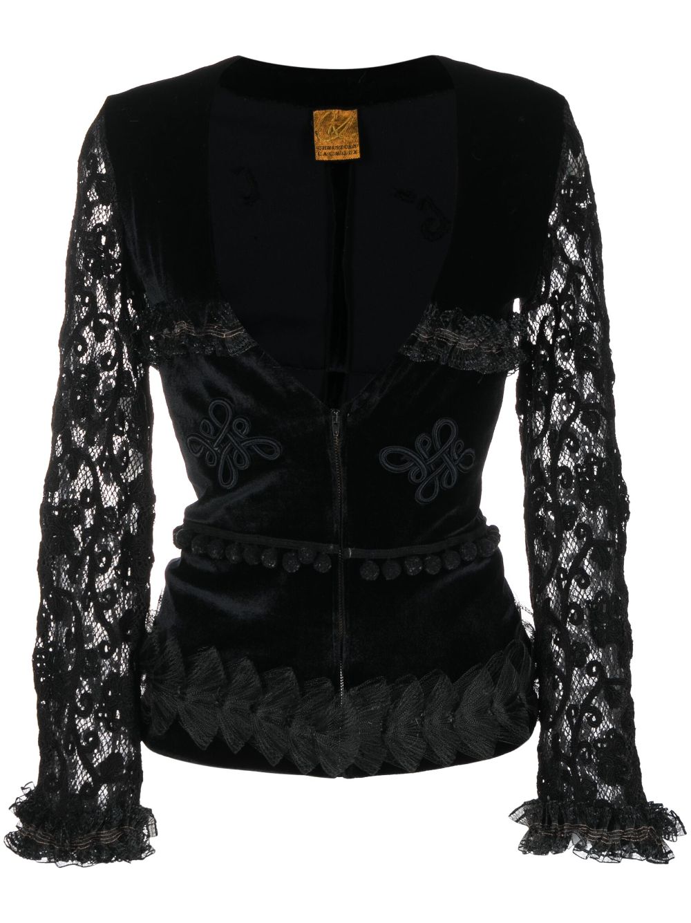 Pre-owned Christian Lacroix 2000s Crochet-detailing Velvet Top In Black