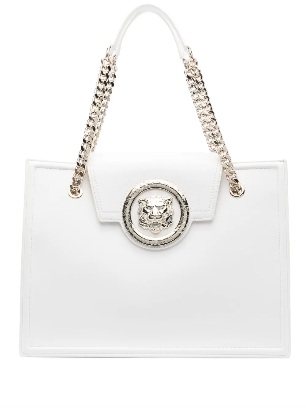 Just Cavalli Gold-tone Logo Plaque Tote Bag In White