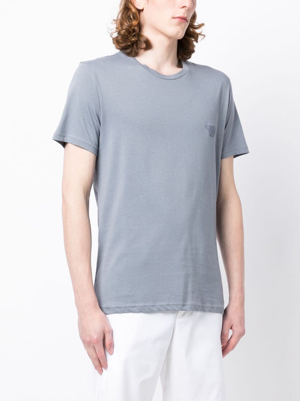Shop Emporio Armani Embossed-logo Cotton T-shirt In Blue