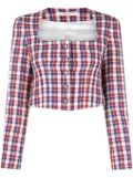 Alessandra Rich checked cropped jacket - Blue