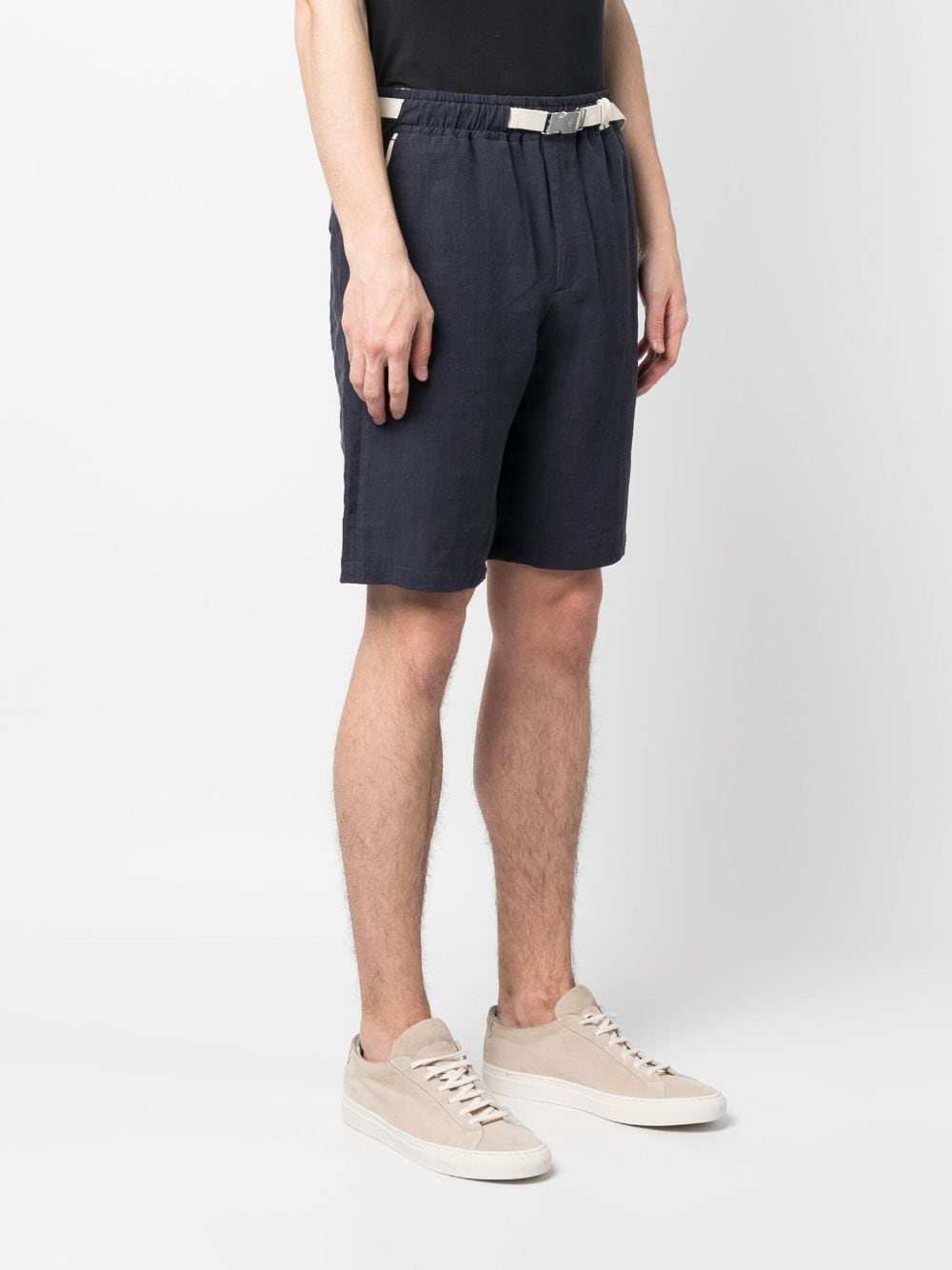 eleventy belted-waist linen shorts - blue