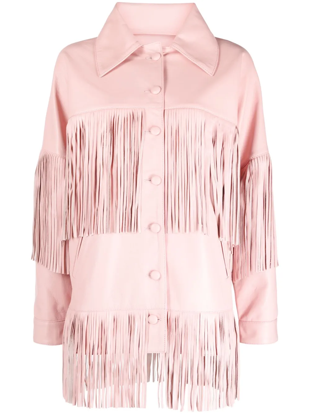 DANCASSAB Reina fringe-detail leather jacket - Pink
