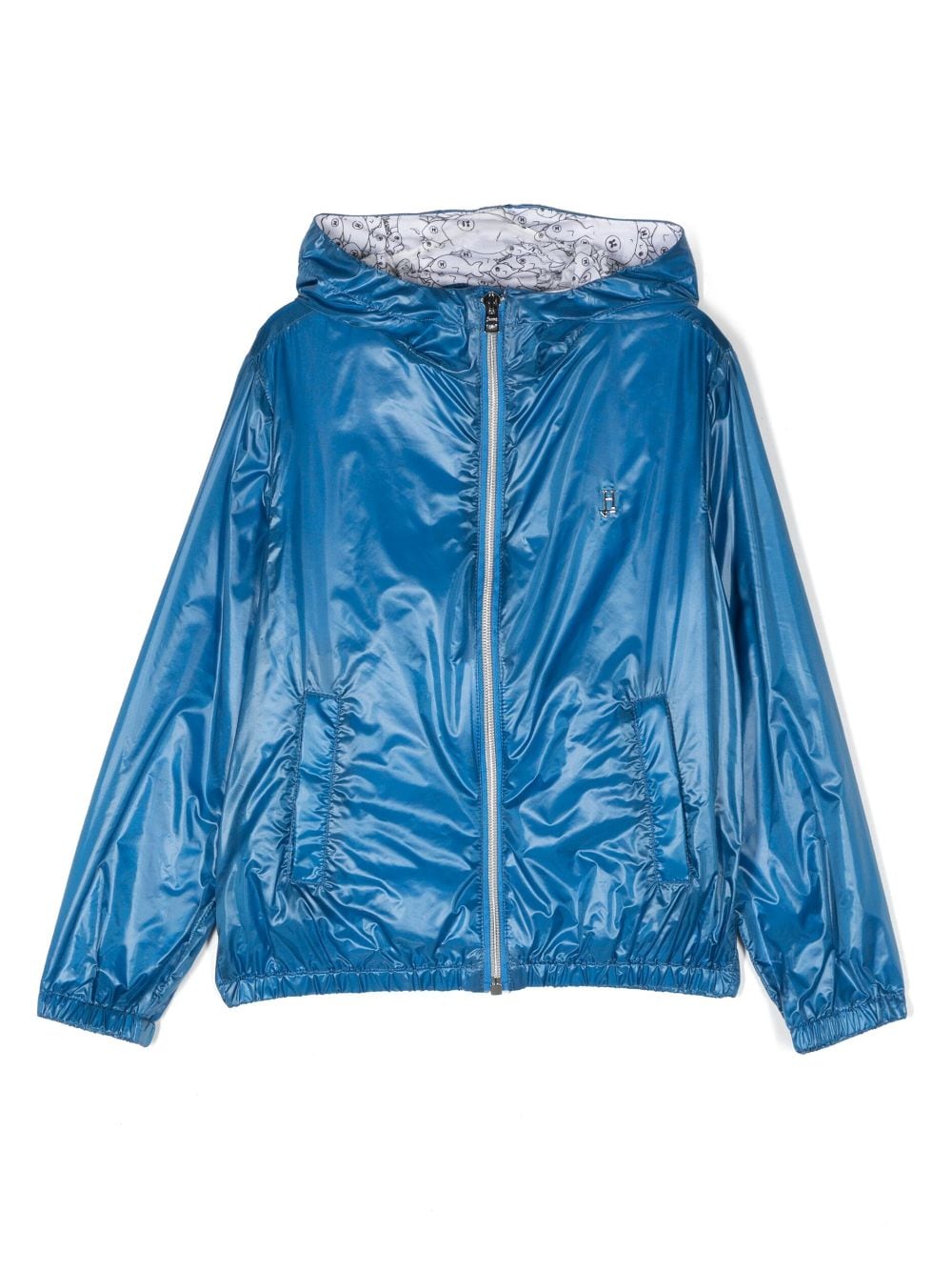 Herno Kids' Chest Logo-plaque Bomber Jacket In Blue