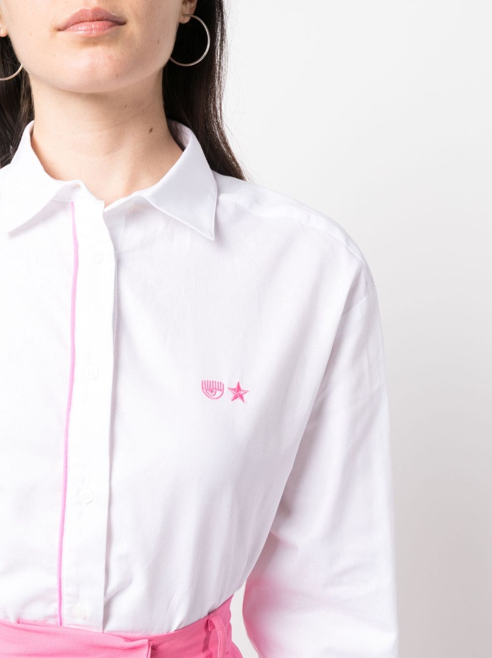 Shop Chiara Ferragni Embroidered-logo Long-sleeve Shirt In Weiss
