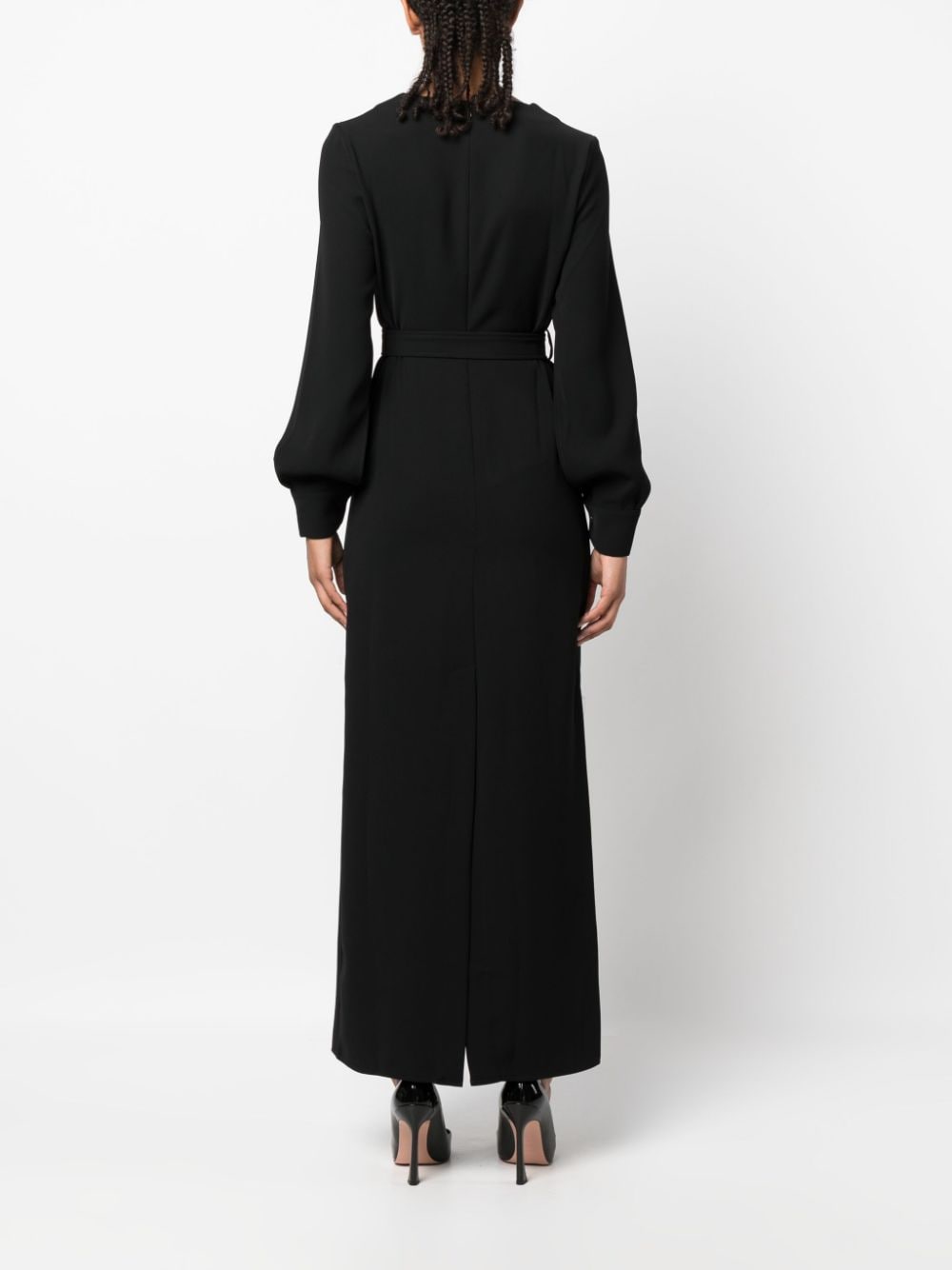 Shop P.a.r.o.s.h V-neck Belted Maxi Dress In Black