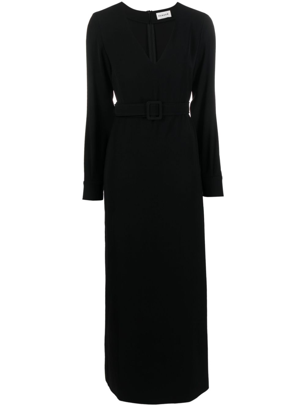 P.a.r.o.s.h V-neck Belted Maxi Dress In Black