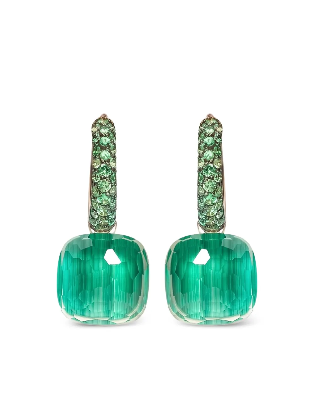 Pomellato 18k Rose Gold Nudo Multistone Earrings In Green